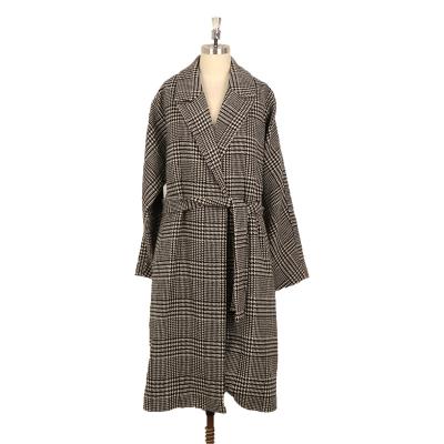 China Waterproof Alephan high-quality long winter women  wool coat Black-and-white grid Windproof Warm wool trench coat women custom for sale