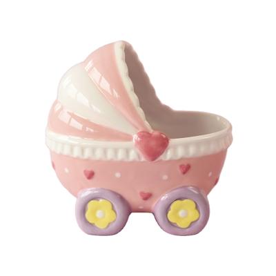 China Europe SYLWAN wholesale creative ceramic baby carriage decoration OEM table ornament jewelry cute new year hamster current cages for sale