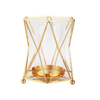 China 2021 Simple Nordic Style Metal Geometry Furniture Candle Iron Table Iron Handwork Decoration Flower Vases Gold Lanterns SYLWAN for sale