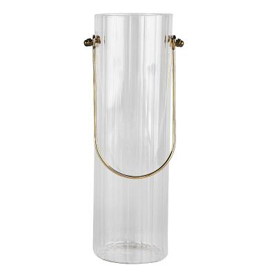 China SYLWAN Retro Metal OEM Style Minimalist Metal Vase Decor European Portable Transparent Handle Metal Glass and Crystal Vases for sale