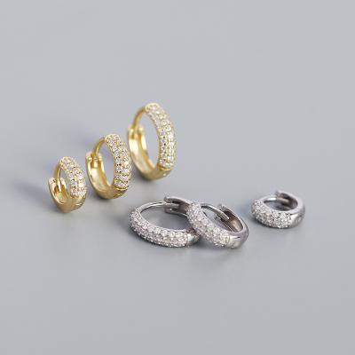 China Gold FASHIONABLE Chunky Design Pave CZ Huggies 925 Sterling Silver New Arrivals Earrings for sale