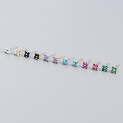 China TRENDY Jewelry Pop Mini Rainbow Clover Stud Earrings With Turquoise Zircon 925 Silver Gold Plated Earrings for sale