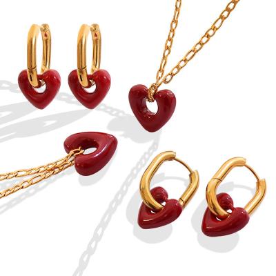 China 2022 Hot Selling Trendy Wholesale Fashion 18k Gold Plated Stainless Steel Acrylic Heart Necklace Earring Necklace Set for sale