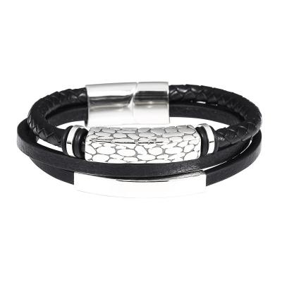 China New Fashion CLASSIC Men's Jewelry Stainless Steel Genuine Leather Bracelets With Magnetic Clasp for sale