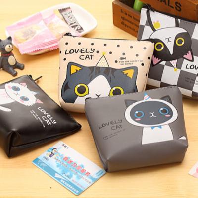 China Fashion PU Leather Zipper Pouch Korean Leather Purse Cute Cartoon Cat Lady Holding Coin Bag Earphone Storage Bag for sale