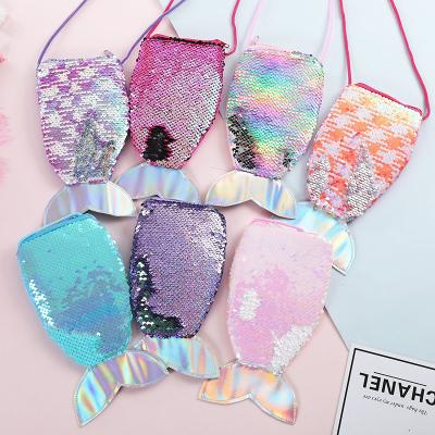 China New Sequins Mobile Phone Bag Fish Coin Large Purse Large Fish Tail Sequins Shoulder Bag Children's Toy Creative Simple Bag for sale