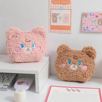 China Cute Round Korean Students Bag Round Cute Bear Girl Makeup Bag Semicircle Plush Cartoon Storage Bag Miscellaneous Bag for sale