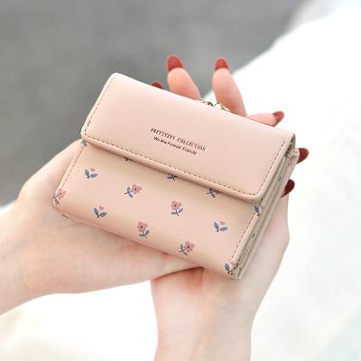 China New Fashion Design Lady PU Leather Simple Plain Flower Printed Multifunctional Layer Separated Small Purse Change Wallet for sale