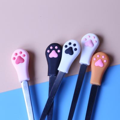 China Mixing Head Cat Claw Fork And Spoon Silicone Coffee Spoon Food Spoon Kitchenware Cute Viable Handle Stainless Steel Long Small for sale