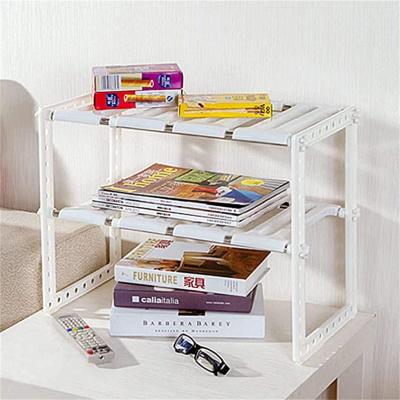 China Hot Selling Multifunctional Adjustable Farmhouse Kitchen Shelf Bookrack 2 Tier Spice Rack Kitchen Shelves Storage Rack for sale