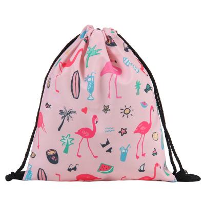 China Latest Design Waterproof Flamingo Print Sports Polyester Drawstring Bag for sale