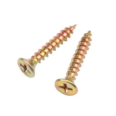 China DIN7505 Chipboard Flat Wood Screws Yellow Zinc Furniture Wood Screws 5X50 for sale