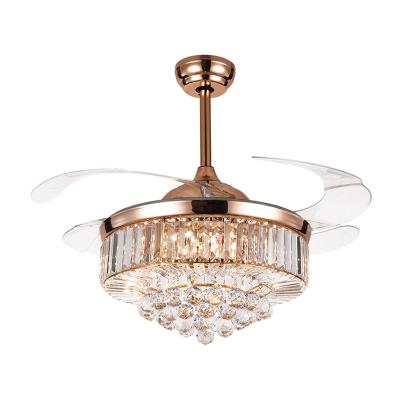 China New Modern Style 42 Inch Luxury Crystal Chandelier Fan Invisible Remote Led Ceiling Fan Light for sale