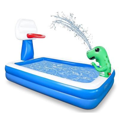 China Swimming Pool Customized Inflatable Backyard Water Party Kiddie Pool With Basketball Hoop And Dinosaur Sprinkler Child Swimming Pool for sale