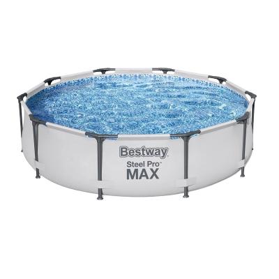 China Bestway 56408 Outdoor PVC Pool Above Ground Round Steel Frame Durable Swimming Pool Set for sale