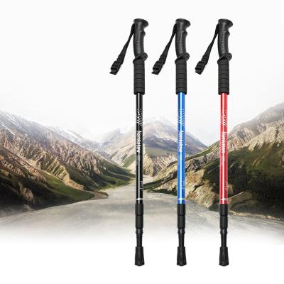 China Rubber Outdoor travel aluminum alloy trekking poles Three-section telescopic walking poles Hiking poles crutches for sale