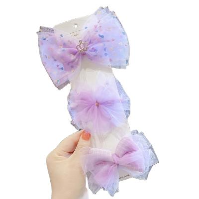 China Fashionable Knot Children's Bow Hair Clip Korean Super Fairy Children's Princess Hair Clip Side With Duck Bill Clip Set Hair Accessories for sale