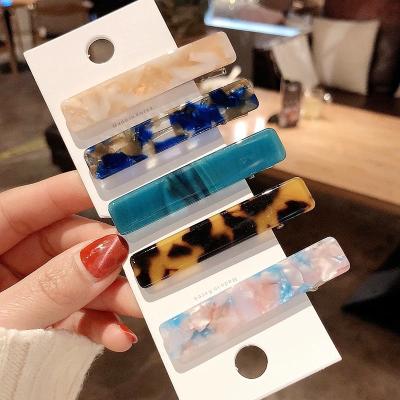 China Popular rectangle marble effect duck bill hairpin with retro style geometric hawksbill acetate hairpin for ladies for sale