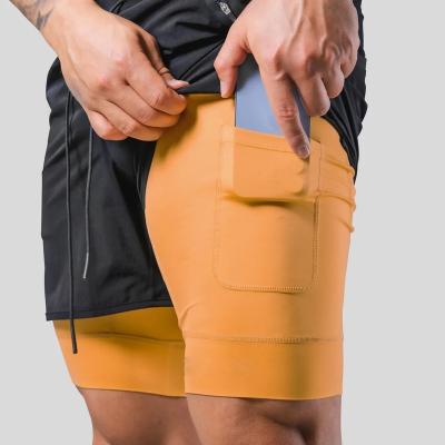 China New Running Shorts Men QUICK DRY 2 in 1 Shorts Quick Dry Fitness Zipper Jogging Workout Shorts Men Gym Sports Shorts With Pocket for sale