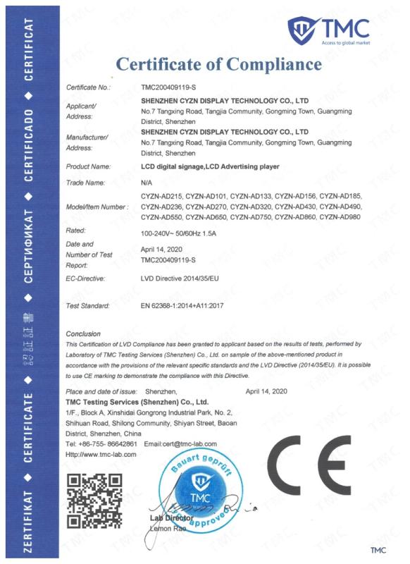 CE - Shenzhen CYZN Display Technology Co., Ltd.