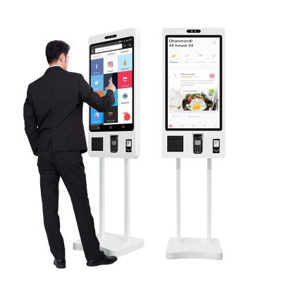 China Metal Cashier + Tempered Glass Mall Fast Food Order Self Checkout Floor Stand Payment Touch Screen Kiosk Android Cashless Self Service Machine In Restaurant for sale