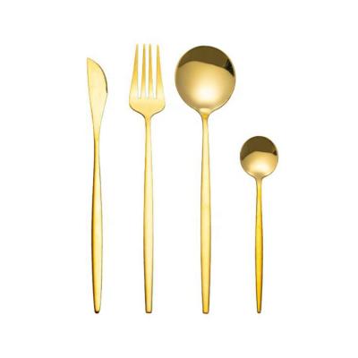 China New 2021 Classic Stainless Steel Steak Fork Spoon Viable Western Golden Dinnerware Set for sale