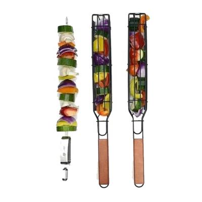 China Easily Assembled Wood BBQ Sausage Handle BBQ Hot Dog Vegetable Clip Grill for sale