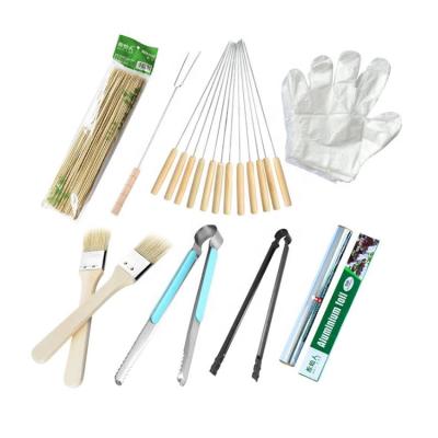 China Easily Assembled Bamboo Brush Fork Glove Clip Stick 8pcs/set Outdoor Barbecue Tools for sale