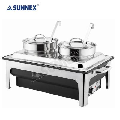 China SS baine maries; PP 4LTR x 2 Water Pan SUNNEX Stainless Steel Beetle Electric Supply Food Warmer Bain Marie and Soup Chafing Dish for sale