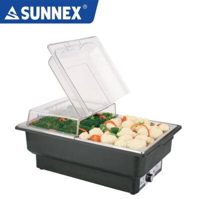 China SS foodpan; SUNNEX Environmental Friendly Cover, AC 220V, 760W 13.5LTR, Friction Polycarbonate Flip Top Electric Buffet/Dish Food Warmer with Plastic Flip Cover for sale