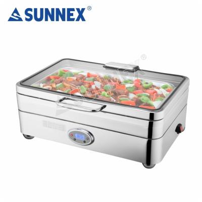 China SUNNEX Fashion Hotel Restaurant Supplies Full Size Silver Electric Chafing Dishes 13.5ltr Set for sale