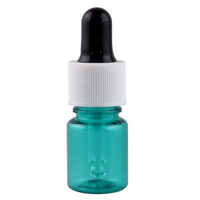 China 5ml PET MINI bottle green blue transparent brown essential oil bottle rubber head dropper essential oil bottle for sale