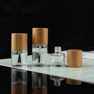 China 5ml/10ml/15ml nail polish bottle with bamboo lid, transparent frosted glass bottle with brush for sale