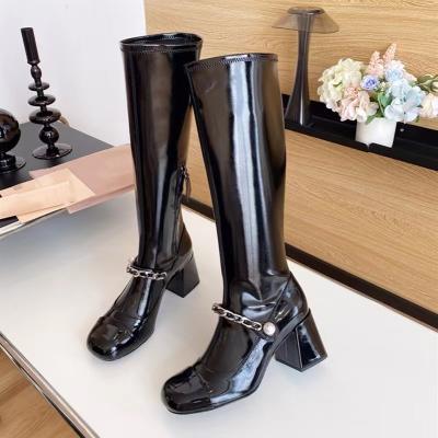 China Black leather knee-high boots women's PU high heels new arrivals fall and winter 2021 deodorization TX for sale