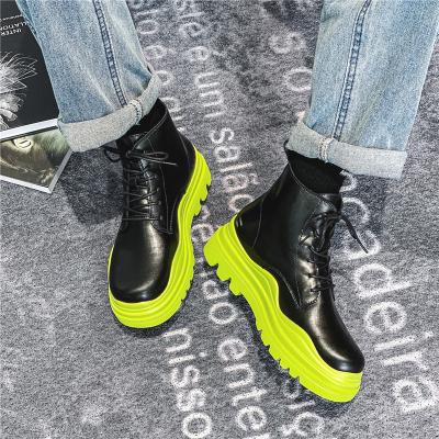 China CUSHIONING TX Fall And Winter Black Leather Shoes With Thick-soled Heightened Machining Boots for sale