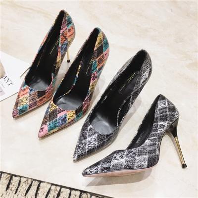 China Other TX wholesale mixed color patchwork headed shoes woman shallow stiletto metal toe thin high heels for sale