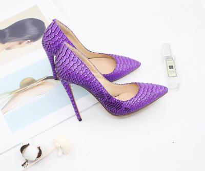 China Other TX High Quality Stylish Snake Prints Shallow Pointed Toe Mouth Ladies Stiletto Pumps Bridal Purple Heel Women Shoes for sale