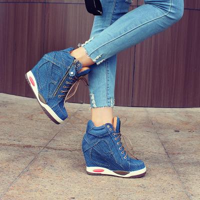 China TX CUSHIONING increased thick-soled casual denim ankle boots women autumn lace-up shoes for sale