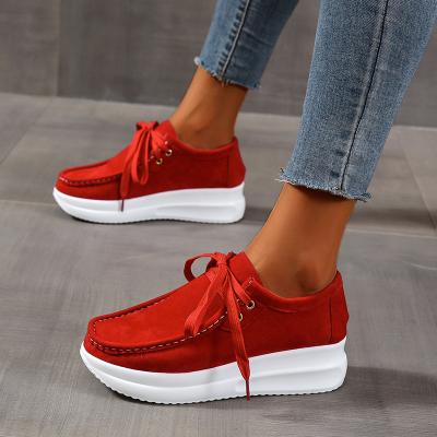 China New Thick-soled Loafers TX Solid Color Sponge Lace Up Loafers Women 2021 Platform Casual Women's Shoes Platform for sale