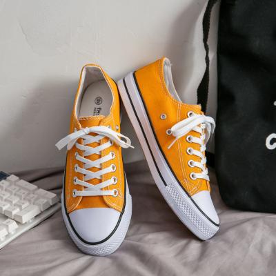 China CUSHIONING Classic Simple TX Custom Logo Low Top Lace Up Yellow Ladies Sneaker Casual Walking Flat Canvas Shoes For Women for sale