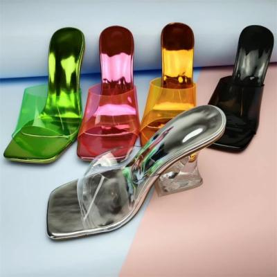 China CUSHIONING Transparent PVC Women's TX Fashion Crystal Heel Color Sandals Heeled Slippers for sale