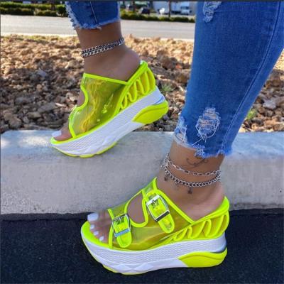 China CUSHIONING TX 2021 New Design High Quality Outdoor Transparent Back Strap Yellow Platform Shoes Sandal For Woman for sale