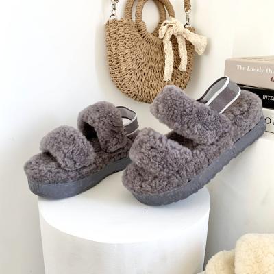 China TX New Arrival Ladies Fur Platform Slides Women Wool Plush Brand Name Soft Warm Fluffy Slippers for sale