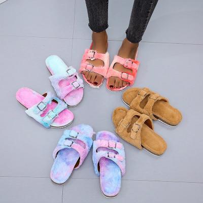 China SHOCK ABSORBING TX 2021 new summer wool slipper sheep slipper fashion border large size women's shoes single cool thick flat fur one slipper for sale