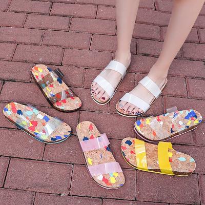 China CUSTOMER REVIEWS (0)‎ All Match 2021 New Product Color Match TX Solid Transparent Cheap Beach Casual Sandals Woman Flat Plastic Slippers for sale