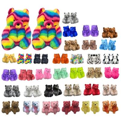 China CUSHIONING TX Winter Rainbow Slip On Plush Lady Home Indoor Flat Shoes Thick Cotton Keep Warm Teddy Bear Home Slippers For Women Girls for sale