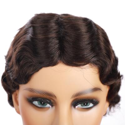 China Body Wave Short Bob Wig Wavy With Bangs Curly Wigs For Women Natural Black Dark Brown Human Hair Color Wig for sale