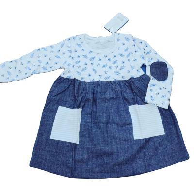 China Breathable Ribbed Short Sleeve Baby Cotton Dresses Long Sleeve Denim Stylish Denim Dress For Baby Kids Children for sale