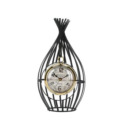 China Transitional Antique Vintage Metal Cage Pendulum Metal Cage Table Battery Clock Stand for Office Living Room Kids Room Home Decoration for sale