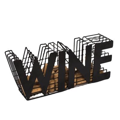 China High Quality Viable Decorative Metal Wine Mesh Cork Storage Holder Rack 14-Inch Cork Holder Basket With VIN Letter Shape for sale